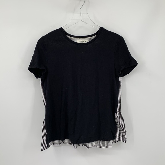 Kate Spade Broome Street peplum top blouse shirt black white stripe burn-out M - Picture 1 of 4